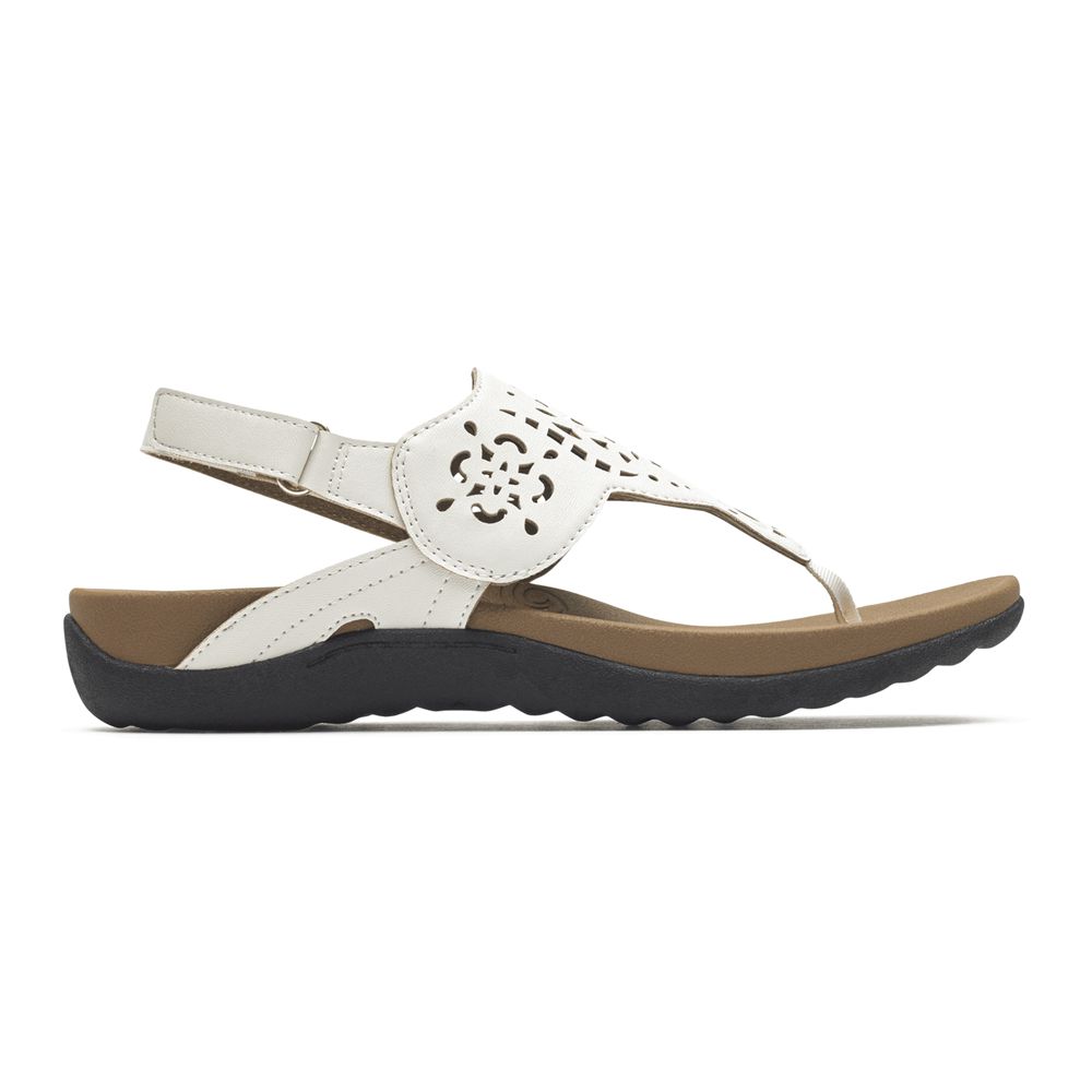 Rockport Women's Ridge Circle Cutout Thong Sandals - White - USA (0296HEKRU)